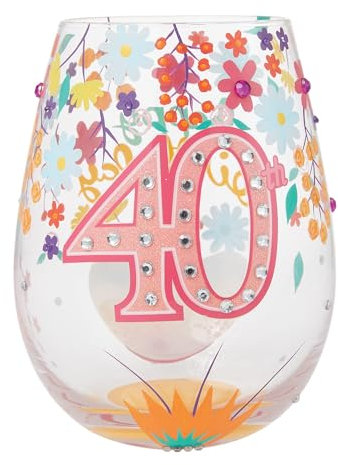 Enesco Lolita Happy 40th Birthday Stemless Wine Glass Drinking Glasses