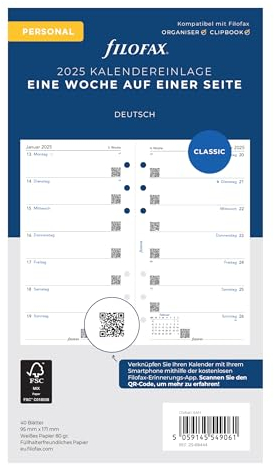 Filofax Personal 1 Woche auf 1 Seite (deutsch)2025