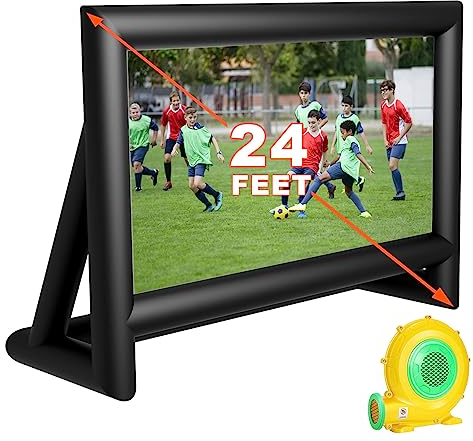PPXIA Proiettore gonfiabile 24FT tela mega proiezione con supporto e ventilatore, proiezione anteriore e posteriore, per interni ed esterni, schermo portatile Blow Up 16: 9 per home theater