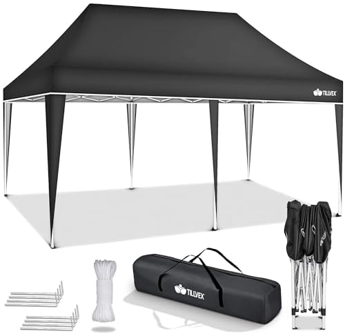 tillvex Pavillon 3x6m wasserdicht | Pop-Up Faltpavillon höhenverstellbar | Gartenzelt UV Schutz 50+ | Partyzelt mit Tasche für Garten (Anthrazit - ohne Seitenteile)