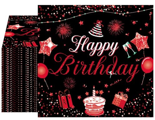 40 Stück Happy Birthday-Servietten, schwarz und rot, Party-Dekorationen, rot, schwarz, Papierservietten, Getränke, Dessert-Servietten für Männer und Frauen, Geburtstag, Hochzeit, Babyparty, 2-lagig