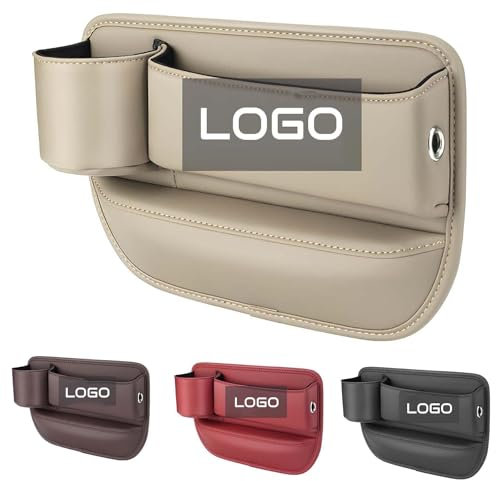 Coffre de siège de Voiture en Cuir avec Logo personnalisé, Porte-gobelet, Compartiment for téléphone et Porte-clés(Gris,Logo personnalisé)