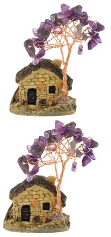 IMIKEYA 2St Kristallgeldbaum Feng-Shui Wohndekoration Feng Shui Citrin Edelstein Baum Zimmerpflanzen bürodeko Bonsai Baum Wohnkultur Desktop-Dekoration Dekoration für zu Hause Harz Violett