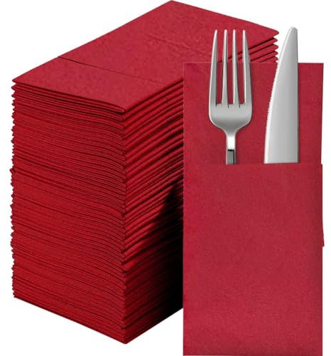 Built-in Flatware Pocket 50pcs Disposble Dinner Napkins Cloth Prefolded for Silverware Serviettes for Party Restaurant Wedding