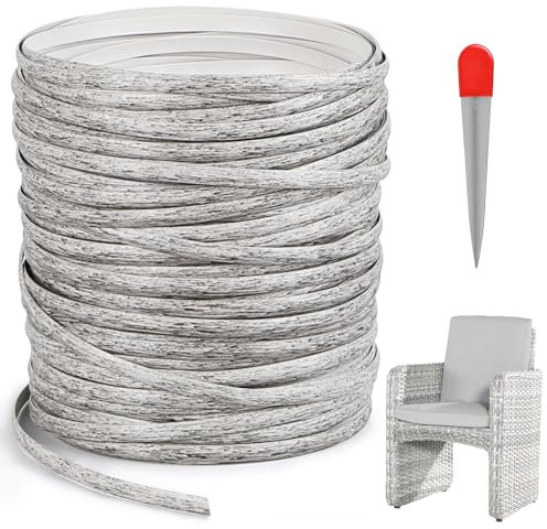 DBREAKS 65m Kunststoff Gewebtes Rattan, Flach, PE-Rattan, Webwerkzeug, Synthetische Rattan Reparaturmaterial, für Outdoor Rattan Möbel Reparatur,Rattan-Stuhl, Tischkorb(Grau meliert)