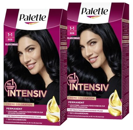 Palette Intensiv Creme Coloration 1-1/909 Blauschwarz (2 x 115 ml), permanente Haarfarbe für leuchtende, langanhaltende Farbbrillanz & 100% Grauabdeckung
