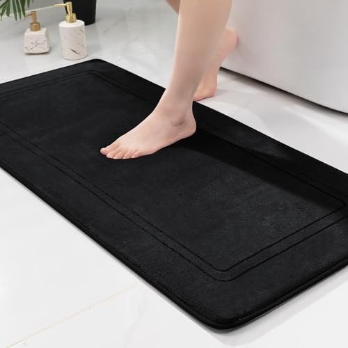 chakme Badezimmerteppich 60x120 cm Schwarz, Badematte rutschfest | Memoryschaum Badteppich, Waschbar Duschvorleger, Wasserabsorbierend Badvorleger