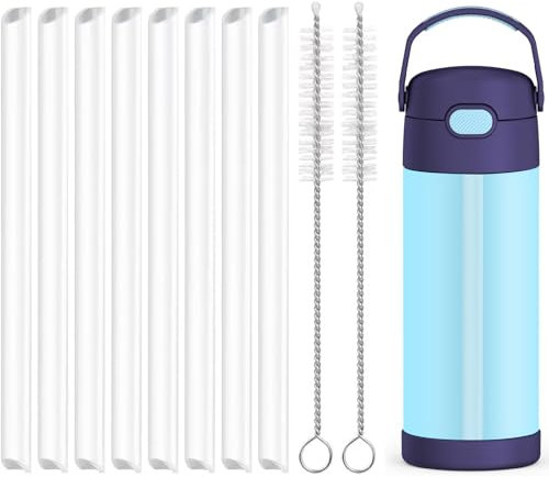 Replacement Straws Compatible with Thermos Funtainer 14 Ounce Water Bottle- Accessories Set Include 8 BPA-FREE Straws and 2 Cleaning Brush