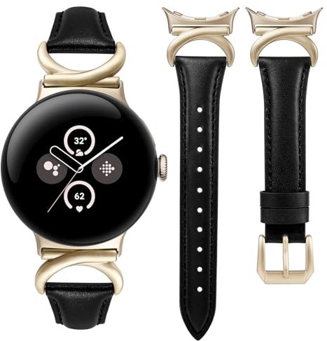 Minyee Leather Bands Compatible with Google Pixel Watch 3 41mm/Pixel Watch 2/Pixel Watch 1 Band Women, Slim Thin Dressy Designer Premium Leather Strap with C-Shape Metal Buckle for Pixel 2 Smartwatch,