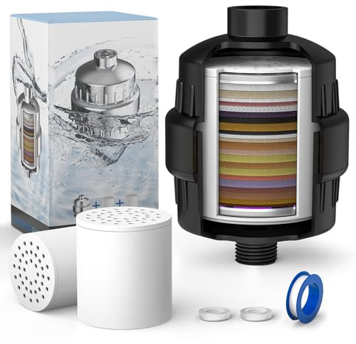 Digiroot 36 Stage Shower Filter for Hard Water, Multi-Stage Shower Head Filter with Replaceable Filter Cartridge to Remove Chlorine, Fluoride and Heavy Metal Black