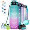 Gourde- 1,5l- Gourde Sport Anti-Fuite, Gourde Paille pour Musculation, Gourde Graduée avec Marqueur de Temps, Gourde Femme pour Adulte, Facile à Nettoyer, pour Yoga, Randonnée, Camping, Vert-Rose