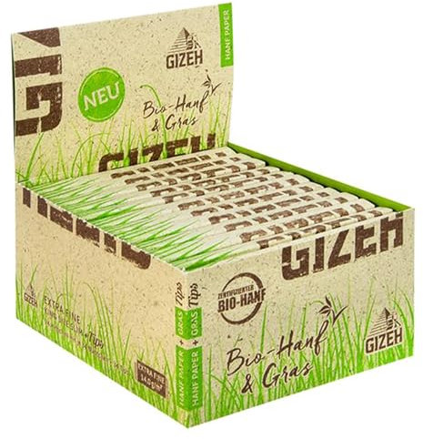GIZEH Hanf & Gras King Size Slim Bio Longpapers - extra fein & ungebleicht / 34 Rolling Papers + Filter Tips pro Packung (24 Packungen)