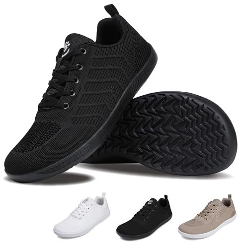 WEXITO Barefoot Femme Chaussures Minimalistes Homme Pieds Larges Nus Baskets Shoes Fitness Orthopedique Marche Sport Deadlift Légères Respirant Antidérapant Noir 43