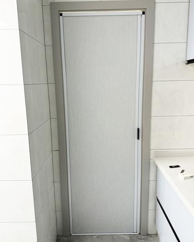 Porte Accordéon Interieur Porte Pliante Blanche de 202cm de Haut Sans Perçage, Porte Coulissante pour Cuisine Salle de Bain Armoire avec Serrure, Porte Moustiquaire Accordéon Personnalisable(70x202cm
