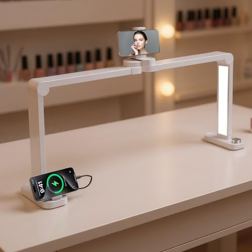 DOYFAY 38W Square Nail Desk Lamp,34 inch Foldable Half Moon Lamp with Phone Holder,3000K-6000K Dimmable LED Nail Tech Lamp for Lash Eyelash Extension,Nail,Tattoo,Eyebrows