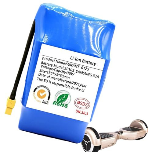 FREEDOH Batterie de Rechange au Lithium 36 V pour Hoverboard (4 400 mAh, 6 000 mAh, 7 000 mAh), Compatible avec Les vélos électriques et Les hoverboards avec Prise XT60.,36v4400mah