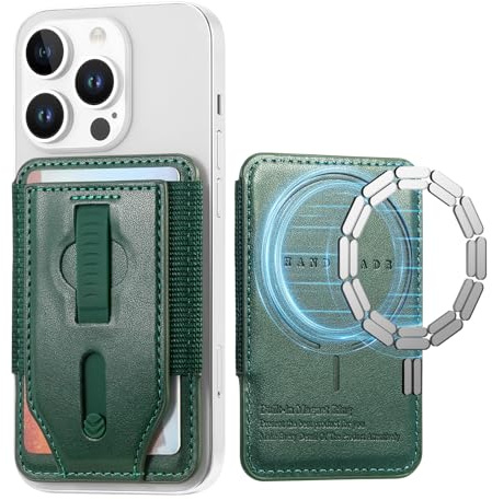 Micoden für MagSafe Wallet, 3 Kartenhalter, Dünn Magnetstärke Geldbörse | Fingerschlaufe für Sicheren Halt, Vegan Leather Brieftasche Kompatibel mit iPhone 17/16/15/14/13/12 Serie, Grün