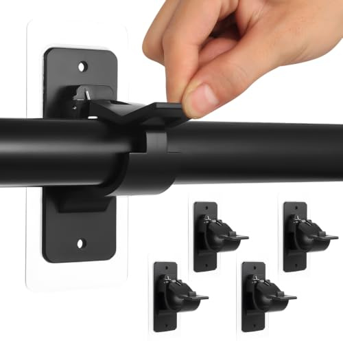 Zhujiehigh 4 Pcs Self-Adhesive Curtain Rod Holders, No Drill, Black | Curtain Rod Brackets, no drilling needed, self-adhesive. For bathroom, bedroom, poles and rods. 4 pcs black.