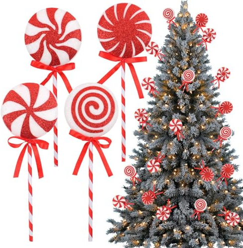 4 Pezzi Bastoncini Di Zucchero Per Albero Di Natale, 21cm Lecca Lecca Natale Grandi, Caramelle Con Ornamento Di Natales Bianco, Per Famiglie Per Natales