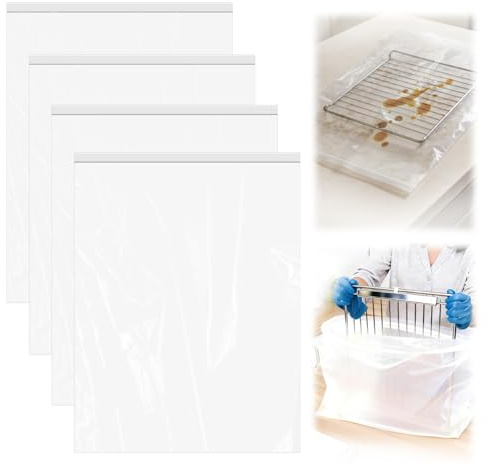 KYRGEU Oven Grill Cleaning Bags, Heavy Duty Oven Rack Cleaner Bags - No Messy Hands Reusable Soak-off Cleaning Kit for Grate & Grill Rack,No Cleaner Included (4 Packs 15.7''X23.7'')
