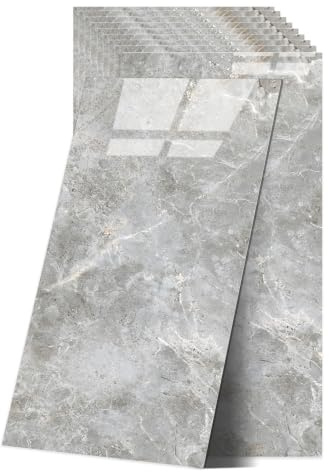 Fliesenaufkleber Marmor, 10 Stück Marmor Fliesen Selbstklebend, KüChenrückwand Wandfliesen Selbstklebend, 60 X 30 cm Klebefliesen Wasserfest FüR Küche Und Badezimmer（Stein-Grau）