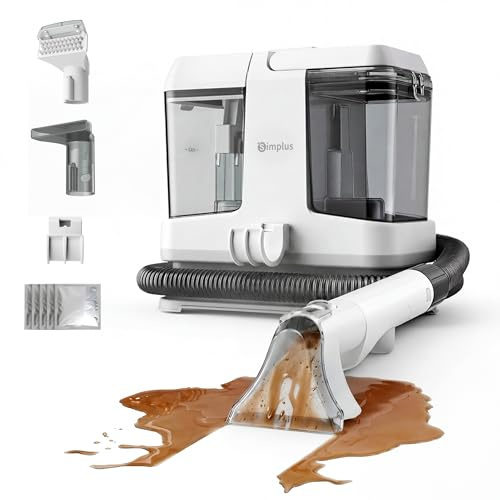SIMPLUS Shampouineuse Canapé avec Fonction Autonettoyante, Nettoyeur Tissus Puissant 12000Pa, Idéal pour Poils d’Animaux, Nettoyeur Tapis/Matelas/Voiture/Moquettes, Réservoir Double