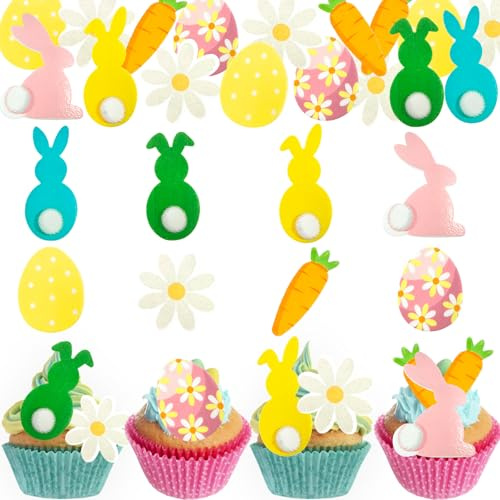 GoldRock Personalisiert Hase Ostern Tortendeko Essbar,48 Stück Oster Essbare Tortendeko,Osterhase,Ostereier, Gänseblümchen Kuchen Deko Ostern,Oster Party Esspapier Muffin Deko,Osterdeko Cupcake Topper
