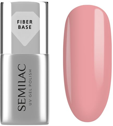 Semilac UV Nagellack Fiber Base Pink Beige 7 ml – Verstärkende Hybrid-Base mit Nylonfasern, Aufbau & leichte Verlängerung bis 5 mm, dezenter Glanz