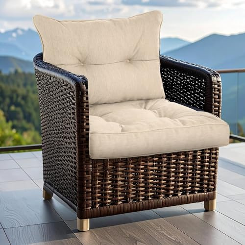 SLIPIO Outdoor Kissen für Gartenmöbel | Wasserfest Sitzkissen 70x70 cm & Rückenkissen 70x40 cm Polster Set für Gartenstühle | Hoch FÜLLPRO+ Füllung | Lounge Auflagen Stuhl, Gartenbank | Beige