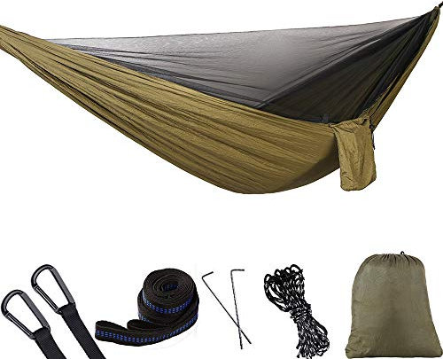 KOSSJAA Camping hängematte Outdoor Tragkraft 300KG Reisehängematte moskitonetz 2 Personen Camping Reise Garten Sport (290 x140 cm, grün 1)