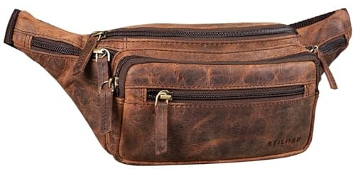 STILORD 'Zion' Vintage Gürteltasche Echtleder als Bauchtasche Umhängetasche oder Brusttasche Cross-Body Bag Hüfttasche Männer Damen Handy Festival Leder, Farbe:Sepia - braun
