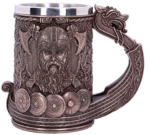 Nemesis Now B4810P9 Bierkrug, Wikingermotiv, Harz mit Edelstahl, 15 cm, bronzefarben