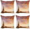 ABAKUHAUS Landschaft Dekokissen Kissenbezug 4er Pack, USA New York Landschaft, Modern Accent Doppelseitiger Digitaldruck, 40 x 40 cm, Tan