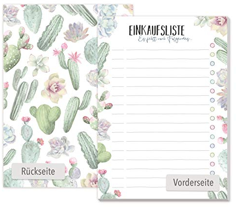 paper&you® A6 Einkaufsliste Block Kakteen mit 50 Blatt zum Abreißen - Einkaufszettel Notizblock für mehr Freude beim Einkaufen - nachhaltig & klimafreundlich