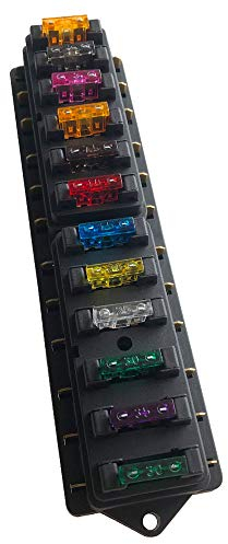 QitinDasen Premium KFZ 12-Fach Sicherungshalter, Universal Standard Blade Sicherungskasten, Sicherungsblock mit Abdeckung, 10Pcs Standard Flachsicherung, für Auto Boot Marine Trike (12V / 24V)