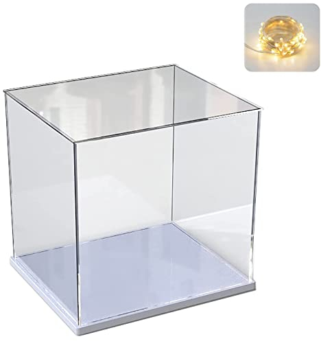 Acryl Vitrine Schaukasten für Lego 21341 43247 für Fußball Basketball, Glasvitrine Acrylbox Transparent Würfel für Figuren Sammlerstücke Spielzeug | mit Holz-Kunststoff-Basis, Weiß Innen 30x30x30cm