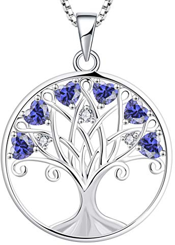 YL Collier Arbre de Vie 925 Argent coupé décembre pierre de naissance Tanzanite collier pendentif zircon cubique pour femme, 45 + 3 CM