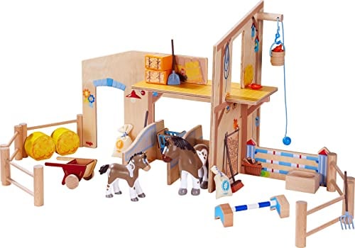 HABA 306156 - Little Friends – Reiterhof Pferdeglück, Zubehör für Biegepuppen ab 3 Jahren, Bunt