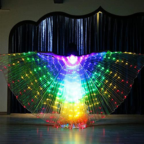 LED-Lichter, Bauchtanz-Flügel, beleuchteter Isis-Flügel mit Teleskopstab, bunte Schmetterlingsflügel, leuchtende Performance-Kleidung für Karneval, Bühne, Halloween, Weihnachten (bunt)