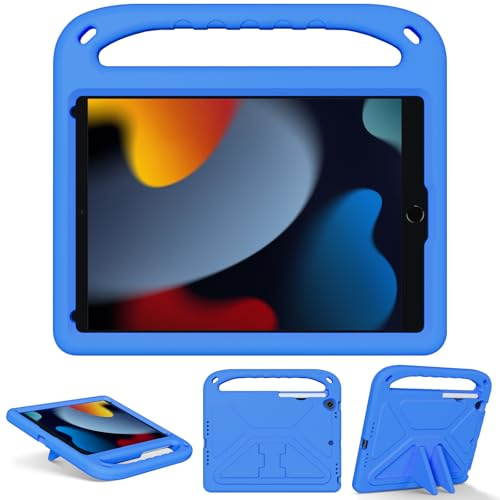 XunyLyee Coque Enfant pour iPad 9ème/ 8ème/ 7ème Génération | iPad 10,2 Pouces 2021/ 2020/ 2019 Housse antichoc pour tablette enfant, Bleu