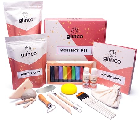Ultimate Air Dried Clay Pottery Kit for Beginners Craft Kit Includes : Air Dried Clay .Tools, Paints, Brushes, Instructions by Glinco