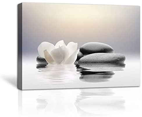 LZIMU Zen Bild auf Leinwand Lotusblumen und Steine Spa Kunstdrucke für Yoga Meditationsraum Dekor MalGerahmt(60x90cm)