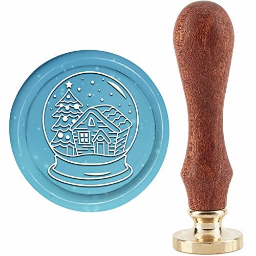 CRASPIRE Christmas Wax Seal Stamp Crystal Ball Sealing Wax Stamps Christmas Tree 30mm Retro Vintage Removable Brass Stamp Head with Wood Handle for Wedding Invitations Halloween Xmas Gift Packing