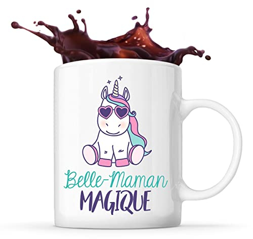 Planetee Tasse blanc Licorne Magique Belle-Maman | Mug original pour belle mère idéal pour cadeau de noël et anniversaire