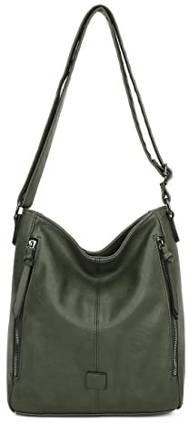 ITALYSHOP24 OBC DAMEN TASCHE Umhängetasche Schultertasche Shopper Crossbody Henkeltasche CrossOver Kunstleder Beuteltasche Handtasche Hobo Bag Reise Dunkelgrün