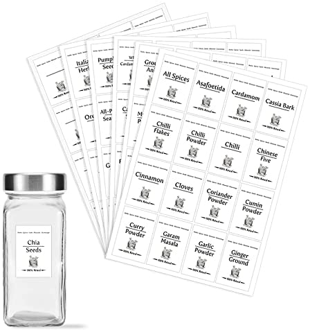 Pack of 96 Pantry Labels for Jars (30 x 45 mm) Waterproof Labels Kitchen Labels for Spice, Herbs and Seasoning Jars, Containers and Pantry Storage Papa Prints, White Pantry Labels