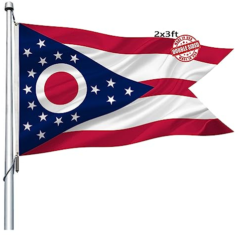 Ohio State Flagge, 5 x 7,6 cm, für den Außenbereich, doppelseitig, strapazierfähig, mit 2 Messingösen, 4 Reihen genäht
