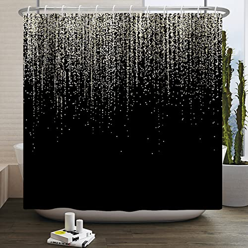 SDOTPMT 180x198cm Silber Glitter Duschvorhang Sparkly Dots Top Gradient Auf Schwarzem Fallen Romantische Kunst Badewanne Vorhang Moderne Luxus Glitter Bad Vorhang für Badezimmer Dekor mit Haken