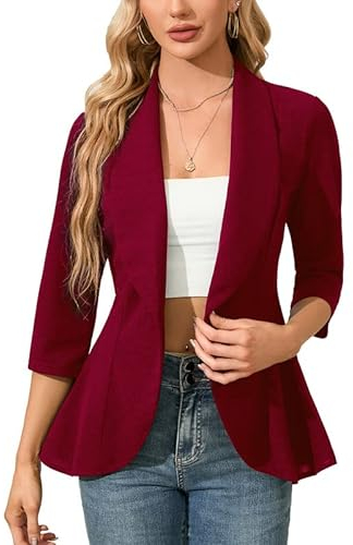 Clearlove Business Jersey Blazer - Blazer da donna, elegante, sportivo, sciancrato, con maniche a 3/4, rosso vivo, XL