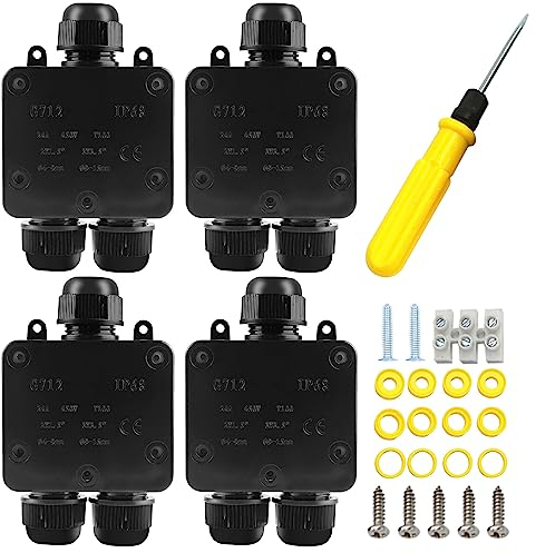 4 Pièces Boîte de Dérivation Etanche IP68 Extérieur - 3 Voies Plus Grande Câble, Boîtier de Raccordement Connecteur de Câble Boite de Derivation pour Câble Ø 5 à 15mm, Noir